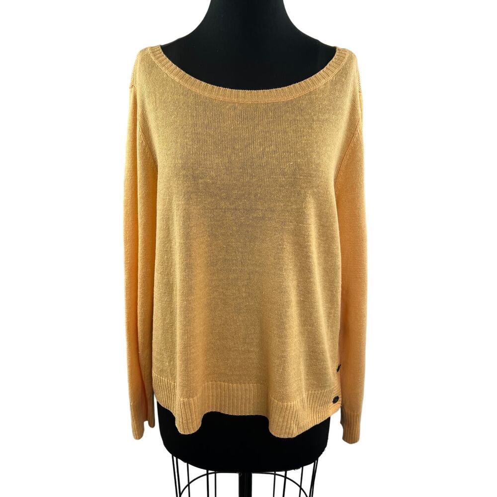EILEEN FISHER Yellow Sweater Organic Linen Side Button Boat Neck Size X-Large XL